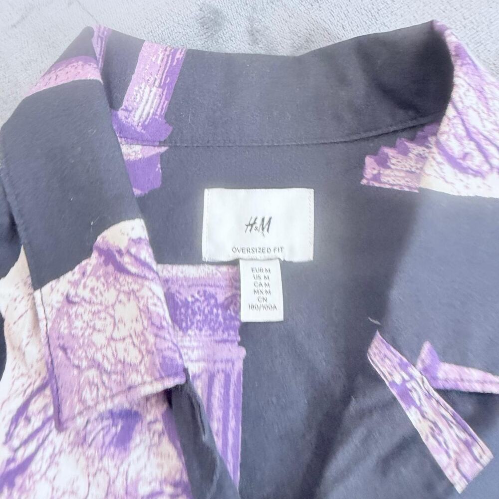 H&M Short Sleeve Black Purple Ancient Greek AOP Shirt Sz XXL Oversized Retro Y2K - Picture 10 of 14